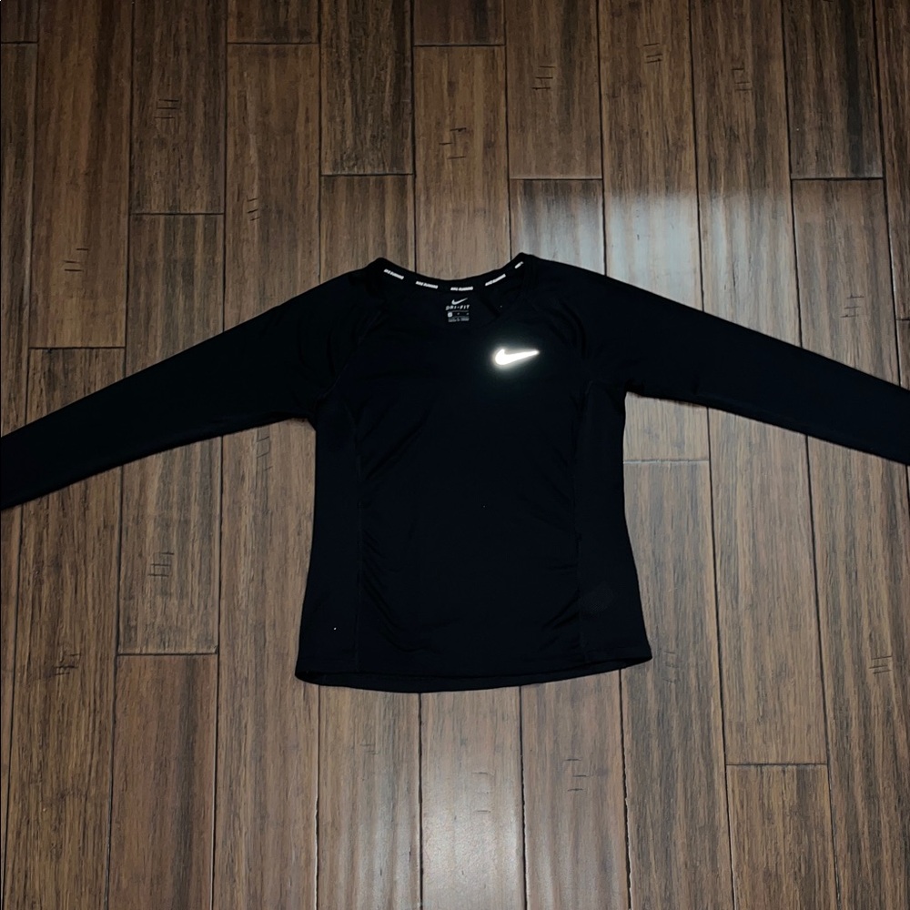 Nike Dry Fit Running Black Long Sleeve Shirt with Reflective Logo